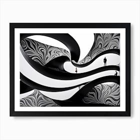 Symbiosis, black and white monochromatic art, abstract art Art Print