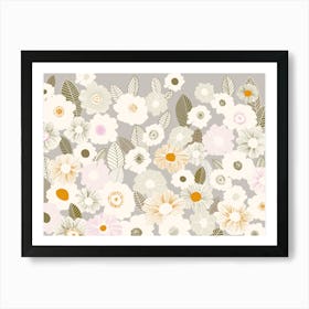 Floral statement patternd flowers retro colors Art Print