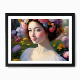 Lady With Flowers In Hair Art Print