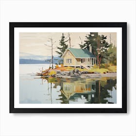 Wooden House At The Lake - expressionism Art Print