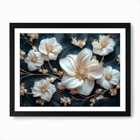 Sophisticated 3d Artwork Design, White And Blue Tones, Golden Jewelry, Floral Motifs 2 Art Print