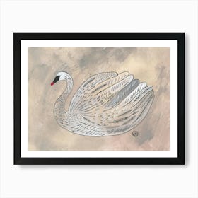 Amazing Swan On Beige - bird fold detailed decor hand drawn Art Print