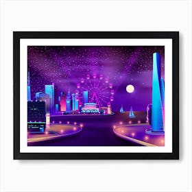 Synthwave Neon City #2 — Vector art Art Print