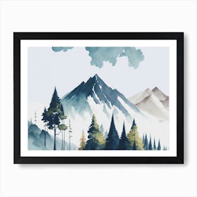 Mountain And Forest In Minimalist Watercolor Horizontal Composition 306 Art Print