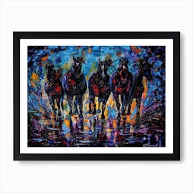 Contemporary Palette Knife Art: Wild Horses in Motion Art Print