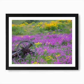 Old Wagon In A Field Of Wildflowers Art Print