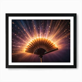 Abstract Image Of A Golden Fan Radiating Light Against A Dark Background With Sparkling Particles Art Print