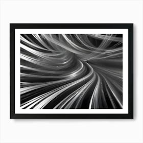 Abstract Black And White Design With Swirling Lines Forming A Tunnel, Converging Into A Central Point, Representing Data Flow, Energy, Or Speed Art Print