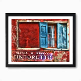 Tintoretto Sign & Blue Shutters Venice Art Print