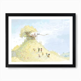 Treehouse illustration summer children childhood landscape Art Print