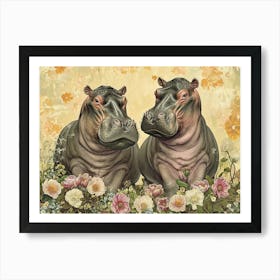 Floral Animal Illustration Hippopotamus 1 Art Print