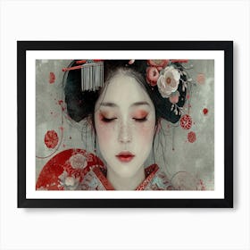 Geisha Grace: Elegance in Burgundy and Grey. Geisha 5 Art Print