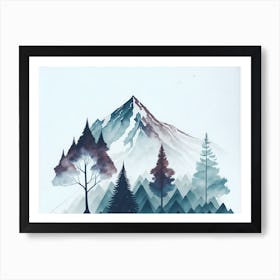 Mountain And Forest In Minimalist Watercolor Horizontal Composition 75 Art Print