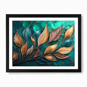 3d Radiant Bronze Feathers and Breathtaking Landscape Elements Art Print