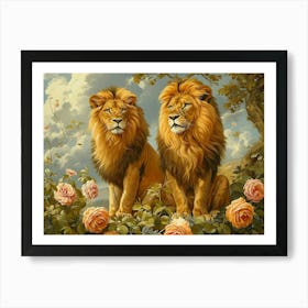 Floral Animal Illustration Lion 3 Art Print