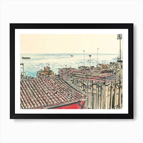 Sea And Roofs Of Tarragona Art Print