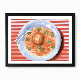 A Plate Of Meatballs Spaguetti, Top View Food Illustration, Landscape 2 Art Print