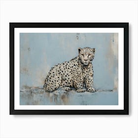 Art Deco Leopard Abstract Cheetah blue painting Art Print