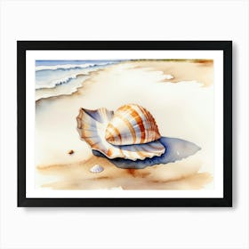 Seashell on the beach, watercolor painting 2 Art Print