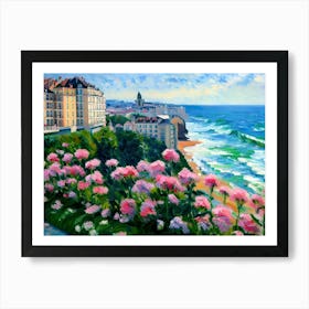 Pink Flowers By The Sea Art Print