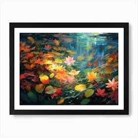 Vibrant Veins of Autumn: The Waterborne Journey of Fall Leaves Art Print