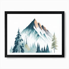 Mountain And Forest In Minimalist Watercolor Horizontal Composition 245 Art Print