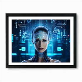 Abstract Cyber Concept Art Illustrating A Head With Neural Circuitry Resembling An Advanced Ai Syste (5) Poster