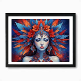 Blue Feathered Woman Art Print