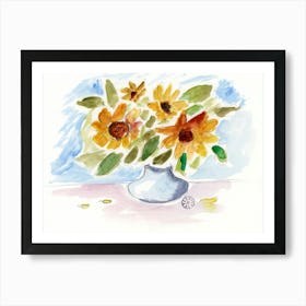 Sunflowers Watercolor Anton Maliar floral flowers yellow blue living room Art Print