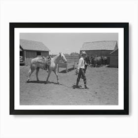 Cowboy Leading Horse Which He Has Just Saddled,Cattle Ranch Near Spur, Texas By Russell Lee Art Print