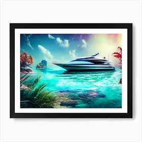 Yacht In The Ocean Luxury Colorful Gulf Life In The Future Art Print