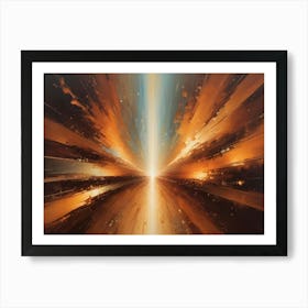 Abstract Image Of A Tunnel Of Light, With Golden, Orange, And Blue Streaks Converging In The Center Art Print