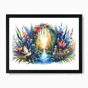 Swans And Flowers Art Print