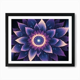 Abstract Image Of A Glowing, Swirling Flower Like Pattern In Shades Of Blue, Purple, And Pink, Set Against A Dark Background Art Print