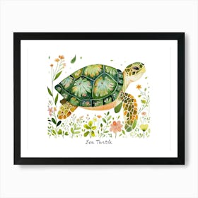 Little Floral Sea Turtle 4 Poster Art Print