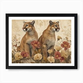 Floral Animal Illustration Puma 1 Art Print