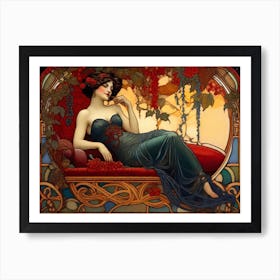 Woman Reclining on a Rattan Chaise Lounge B Art Print