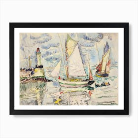 Two Fishing Vessels Off The Entrance To Granville Harbour, Paul Signac Art Print