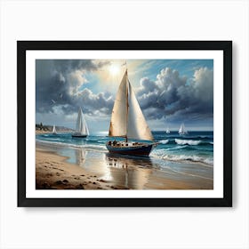 Sailboats On The Beach Art Print