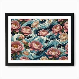 Peonies On The Waves 1 Art Print