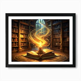 Open Book With A Glowing Candle In A Library Art Print