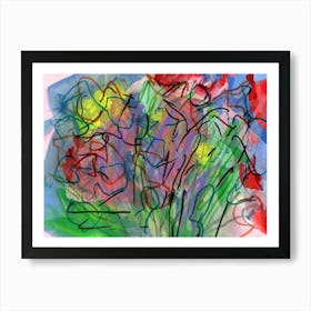 Flower Market Floral Bouquet Blue Abstract Art Print