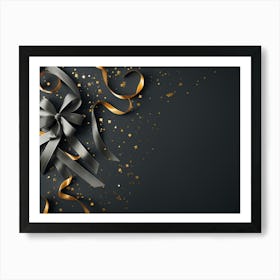Golden Ribbon Bow On Black Background Art Print