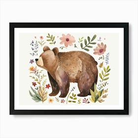 Little Floral Brown Bear 1 Art Print