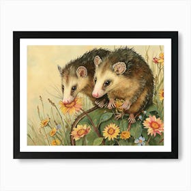 Floral Animal Illustration Opossum 2 Art Print