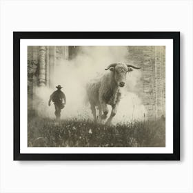 Absurd Bestiary: From Minimalism to Political Satire. Cowboy And Sheep Art Print