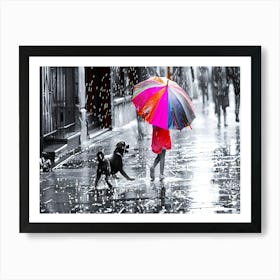 Girl In The Rain - Rainy Weather Art Print