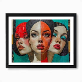 Abstract Woman Faces In Geometric Harmony 19 Art Print