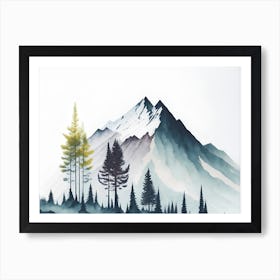 Mountain And Forest In Minimalist Watercolor Horizontal Composition 344 Art Print