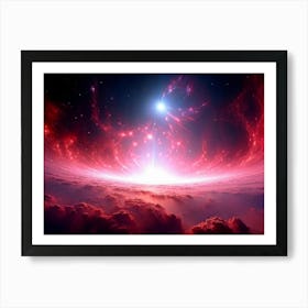 Abstract Celestial Scene Capturing A Nebula Explosion In The Pink And Red Hues Of A Distant Galaxy Art Print